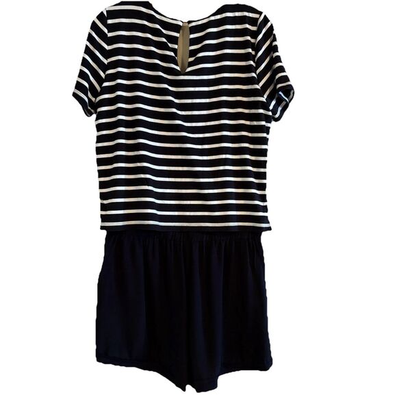 Elevenses Anthropologie Shorts Romper Black White Nautical Stripe‎ Size M - Picture 2 of 15